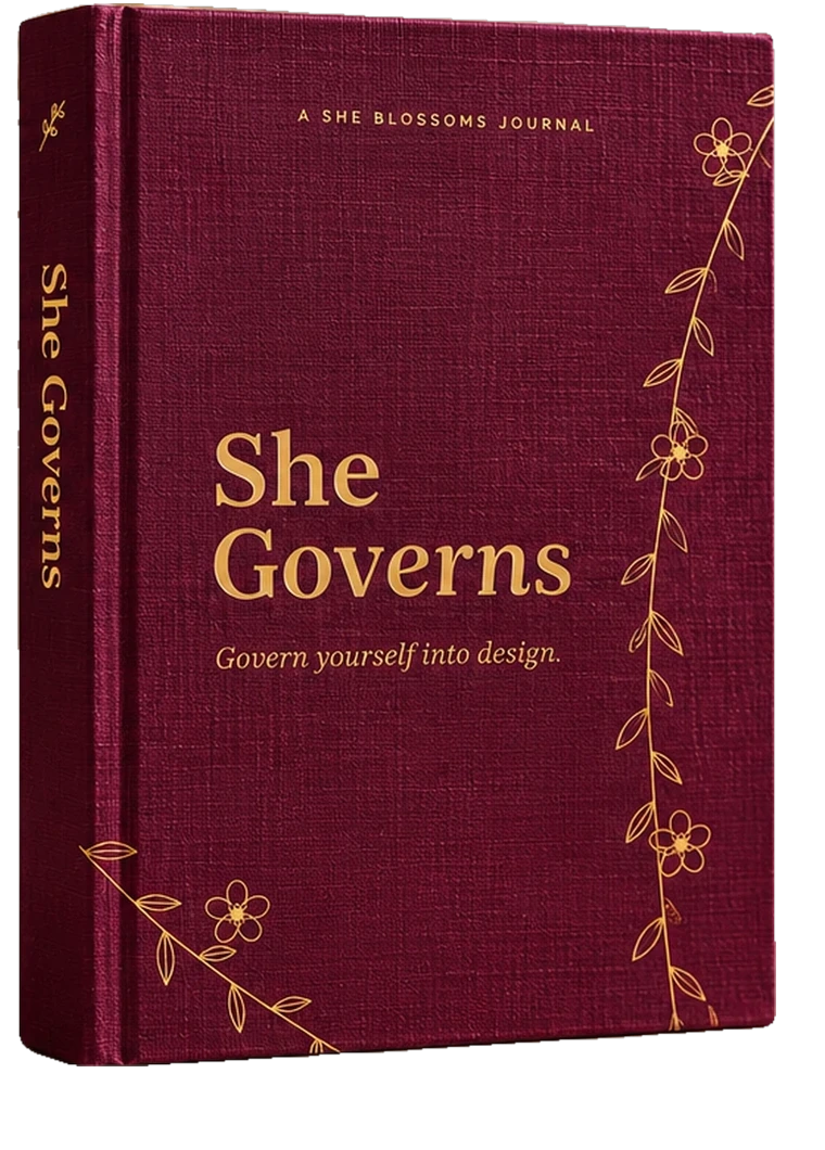 The She Governs journal in plum linen hardcover